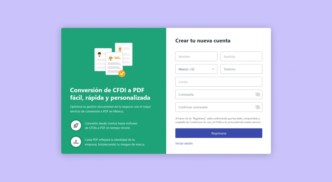 Imagen de diseño de escritorio del registro en la aplicación web del sitio oficial de Redoc.