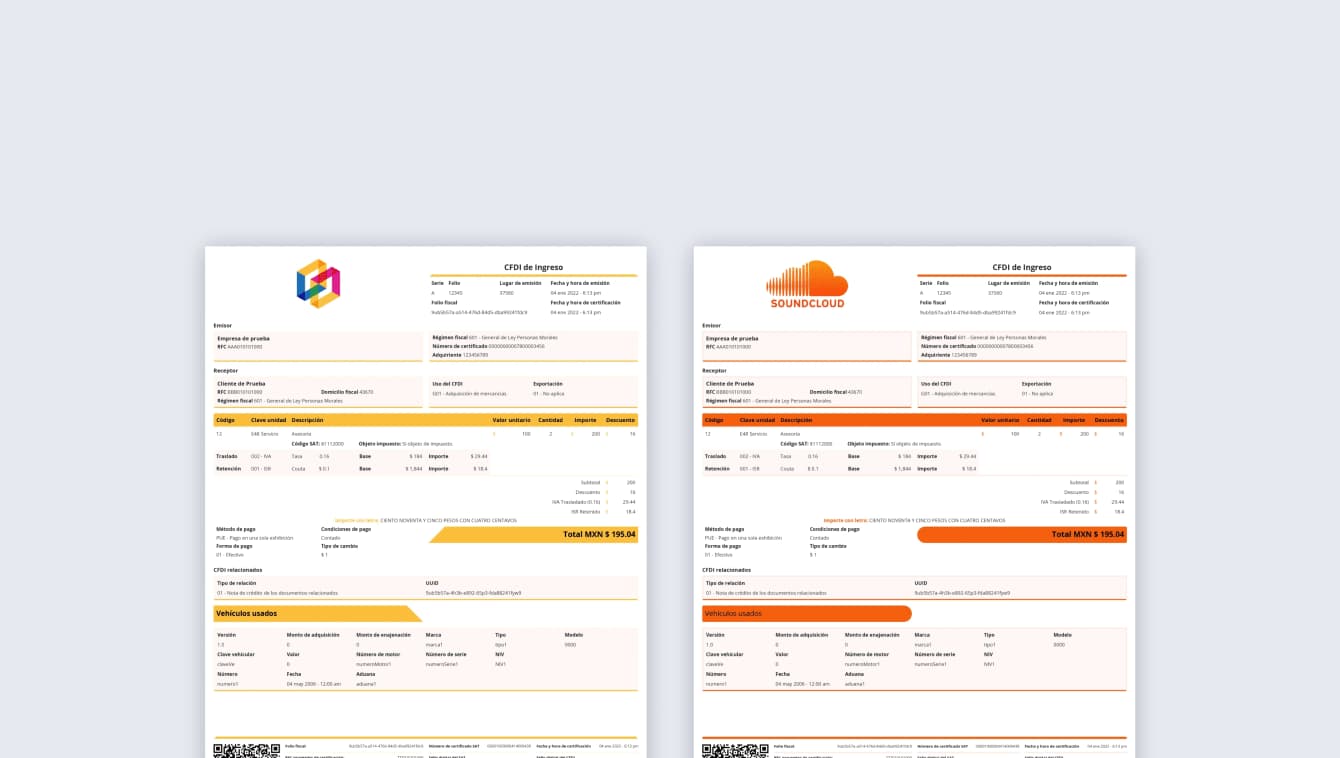 Ejemplos de modificaciones de estilo de CFDIs con marcas como Google y Amazon.
