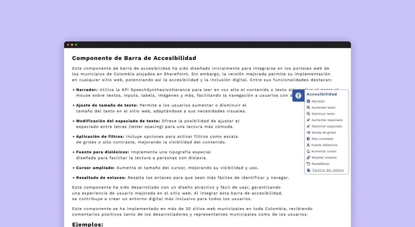 Componente de la barra de accesibilidad