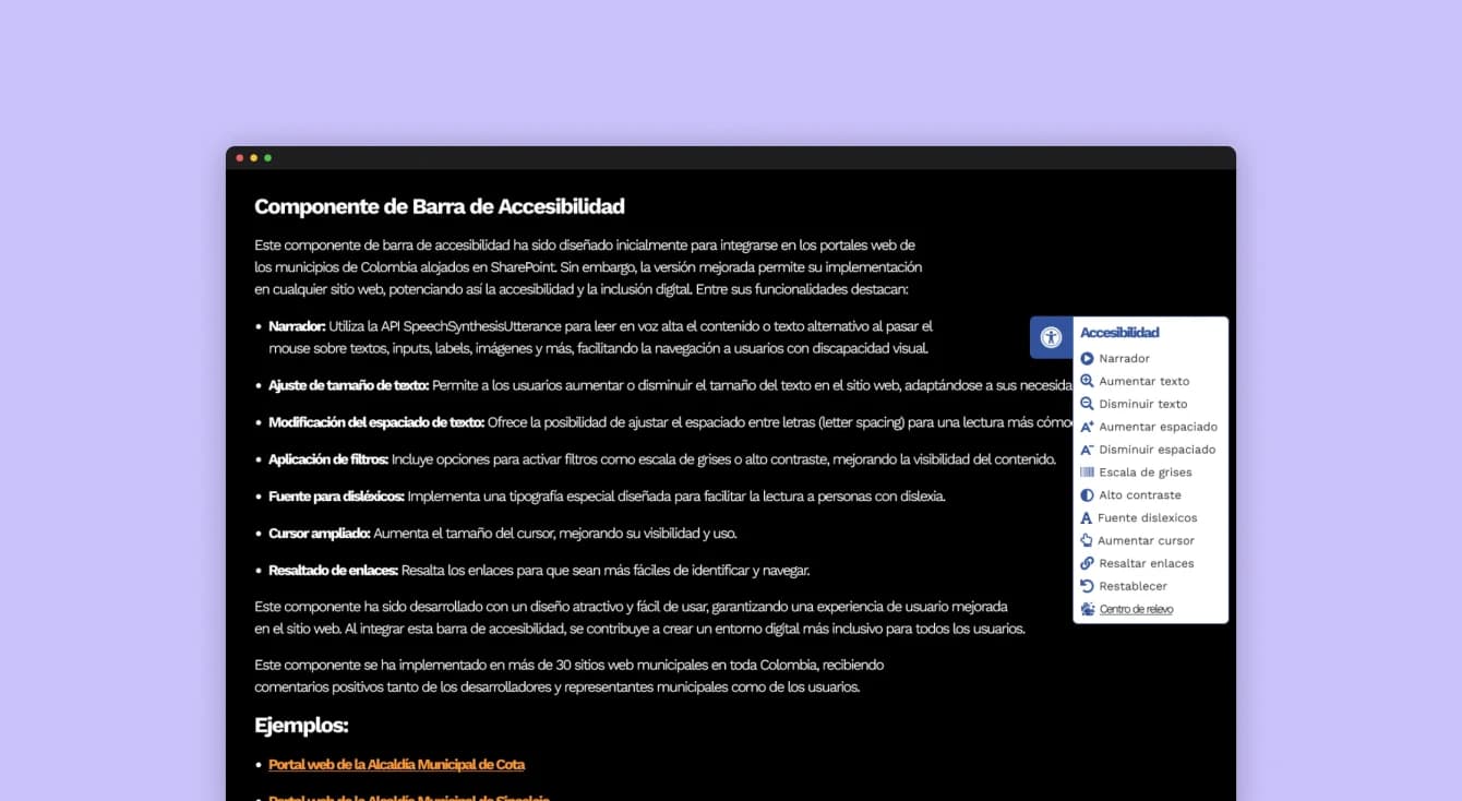 Componente de la barra de accesibilidad