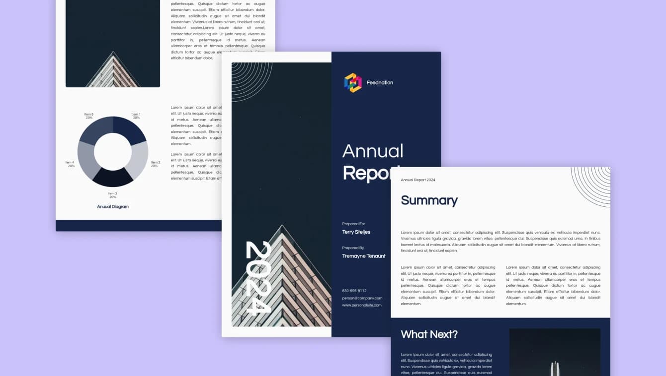Imágenes de un PDF de varias páginas diseñado con React para un informe anual.