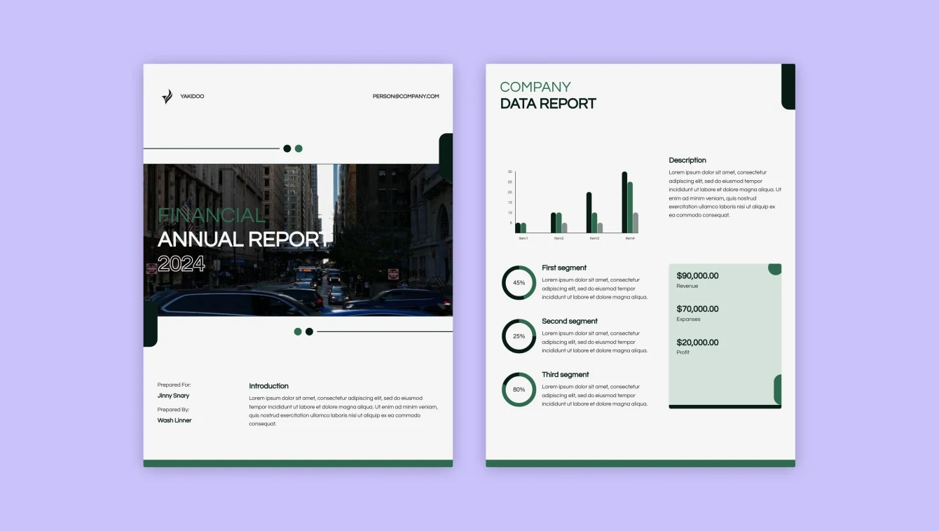 Imágenes de un PDF de dos páginas diseñado con React para un informe anual.