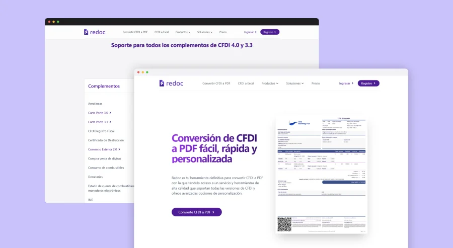 Imágenes de diseño de escritorio de la sección de la página principal del sitio oficial de Redoc.