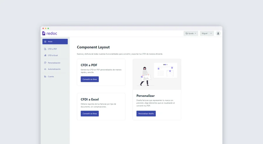 Imagen del componente Layout en modo escritorio añadido a la aplicación web de Redoc.